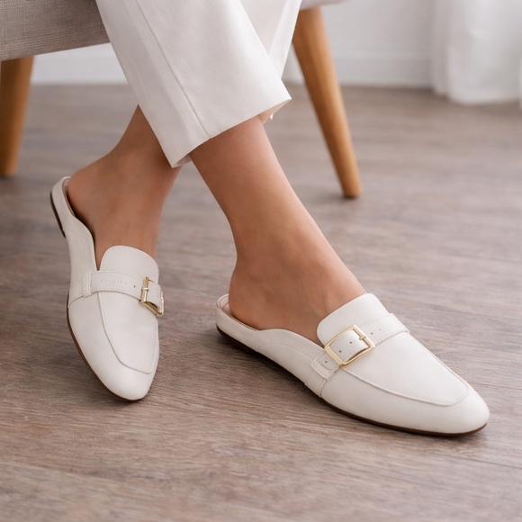 Naturalizer Shoes - Naturalizer Cream Mules with Gold Buckle